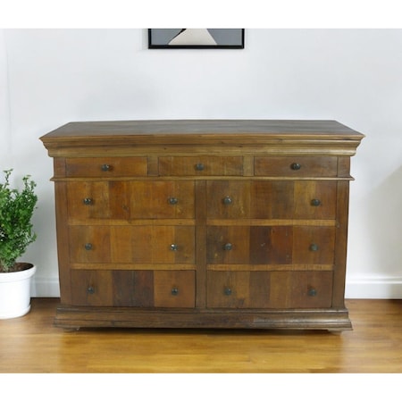 Homeroots 60" Brown Reclaimed Wood Nine Drawer Double Dresser 564523