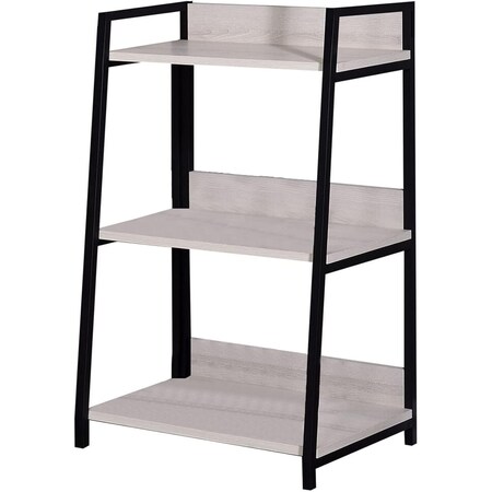 Homeroots 37" Natural and Black Metal Three Tier Ladder Bookcase 486297
