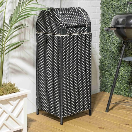 Happimess Darla 31.39-Gallon All-Weather Wicker/Metal Swing Top Hideaway Outdoor Trash Can, Dark Navy/White HPM1202E