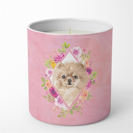 Carolines Treasures 10 oz Pomeranian Pink Flowers Decorative Soy Candle CK4219CDL