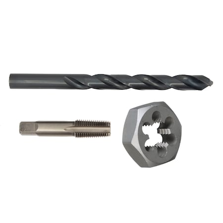 Drill America 1/4" Carbon Steel NPT Pipe Tap, Hex Die and 7/16" HSS Drill Bit Kit HXPOU1/4NPT
