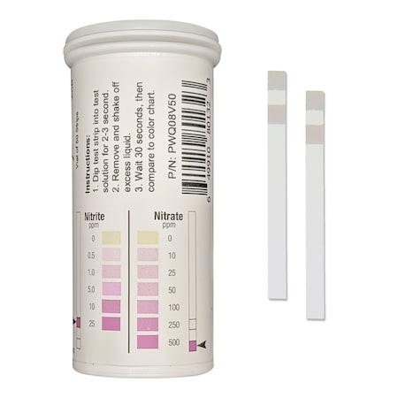 Bartovation Nitrite 0-25 ppm, Nitrate 0-500 ppm Two Pad Test Strip [Vial of 50 Strips] PWQ08V50