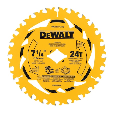Dewalt Circular Saw Blade, 7.25 in dia., PK10 DWA271424DB10