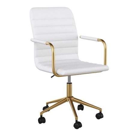 Martha Stewart Taytum Upholstered Office Chair in White/Polished Brass CH-142370-WH-GLD-MS