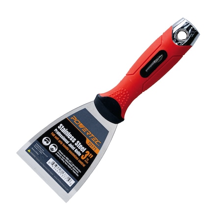 Powertec 3in Stainless Steel Drywall Joint Knife - Flexible Blade, Soft Grip, for Patching, Taping 72171