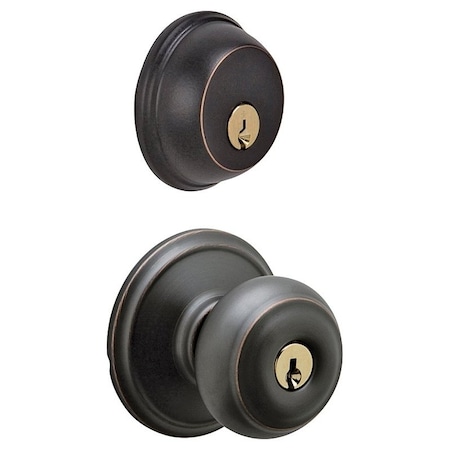 Schlage Georgian Series Knob Lockset, 2 Grade, Keyed Alike Key, Steel, Aged Bronze, K4 Keyway FB50NVGEO716KA4