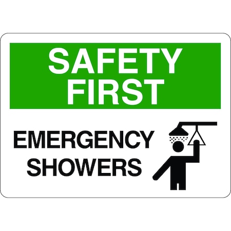 5S Supplies Safety First Sign - Emergency Showers 14in x 20in Adhesive Vinyl Sign SAFE0026 -1420-AV