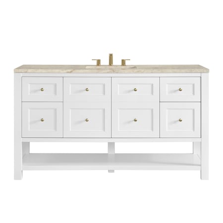 James Martin Vanities Breckenridge 60" Single Vanity, Bright White, w/ 3 CM Tajnar Eclos Top 330-V60S-BW-3TJR