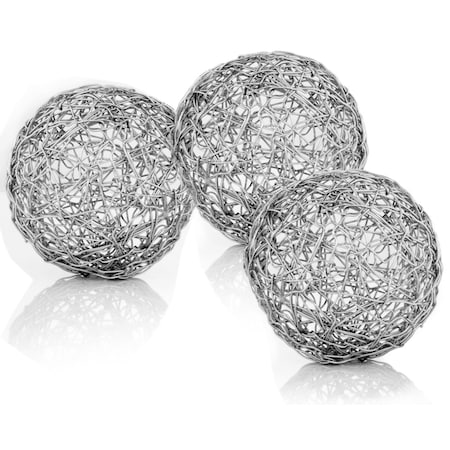 Homeroots Set of Three Silver Wire 4" Decorative Orbs, 3PK 354589