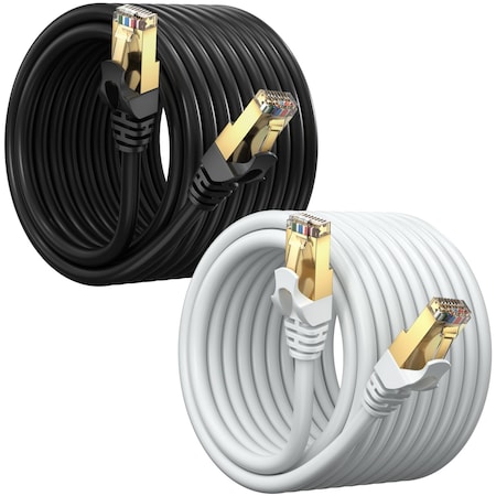 Maximm 20ft Flat Cat7 SFTP Shielded Ethernet Cable, 2PK, Black/White, 2PK CAT720FTBlack&White-2PK