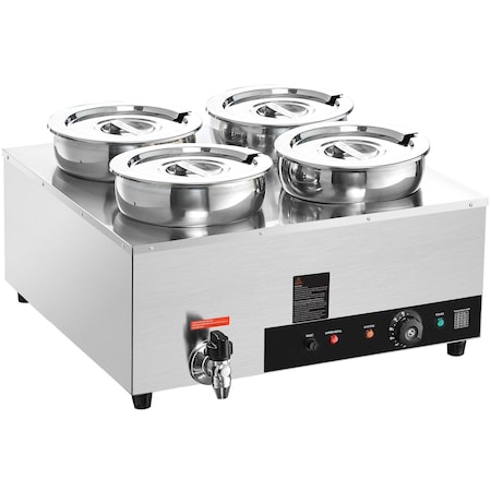 Vevor Commercial Food Warmer 4-Pan 1500W Buffet Bain Marie with Glass Cover M-2214