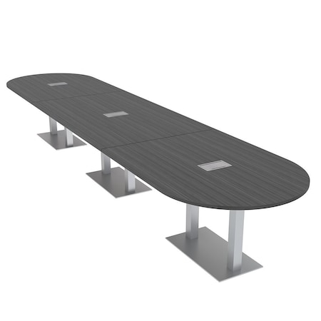 Skutchi Designs Racetrack Conference Table With Power Unit, 48 in W, 192 in L, Grey HAR-RAC-48X192-DOU-WA7949-ESIL