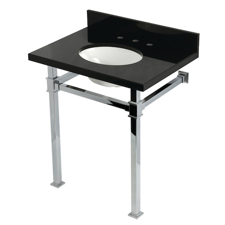 Kingston Brass 30-Inch Black Granite Console Sink with Stainless Steel Legs, 8-Inch, 3-Hole KVPK30KOQ1