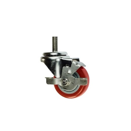 Service Caster 3 Inch SS Red Polyurethane Swivel 12mm Threaded Stem Caster with Brake SCC SCC-SSTS20S314-PPUB-RED-TLB-M1215