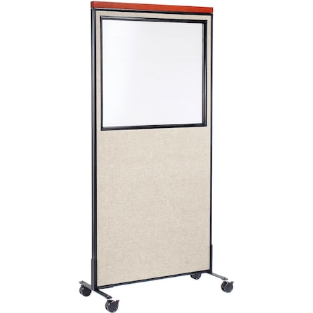 Global Industrial Interion Mobile Deluxe Office Partition Panel with Partial Window, 36-1/4"W x 100-1/2"H, Tan 695792WMTN