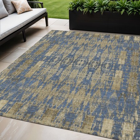 Homeroots 5' X 8' Blue Taupe And Beige Moroccan Washable Indoor Outdoor Area Rug 577188
