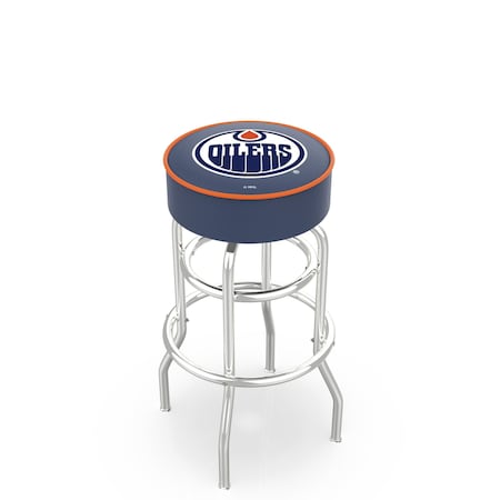 Holland Bar Stool Co 25" Edmonton Oilers Cushion Seat, 2-Ring Chrome Swivel Bar Stool L7C125EdmOil