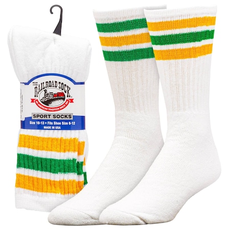 Railroad Sock "Team Spirit" Striped Crew Socks, Yellow/Green, 2PK 1570S YEL/GRN