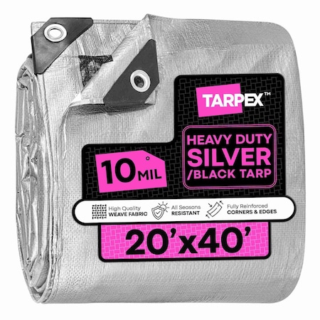 Tarpex Heavy Duty Tarp, 20 ft x 40 ft, 10 Mil, Silver/Black, Polyethylene STH-TA-2040