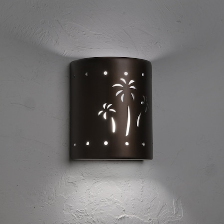 Luxury Lighting Mirage Flats 10 in Ceramic Outdoor Wall Light, Palm Tree Cutouts, Rubbed Bronze Paint Finish, 2PK (2) 101-22B-ABr-ud-7-17