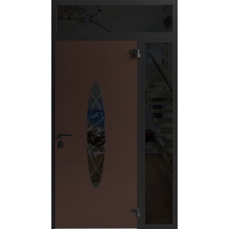 Vdomdoors Front Exterior Prehung Steel Door Ronex1277 Brown Sidelight and Transom Window Sidelite Entry Metal RONEX1277EXD-BRW-W36+12xH80+16-LH-I