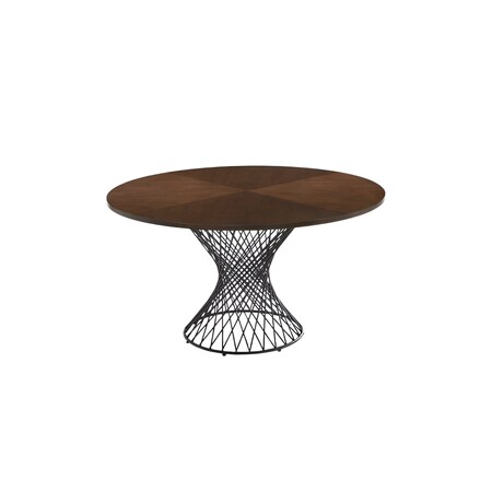 Homeroots 54" Brown And Black Rounded Solid Manufactured Wood And Iron Pedestal Base Dining Table 486026