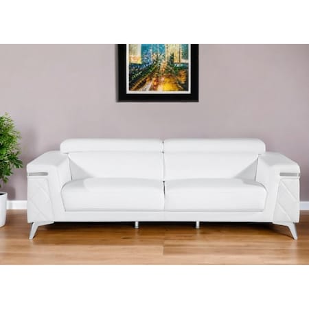 Homeroots 89" White Italian Leather Sofa With Silver Legs 534158