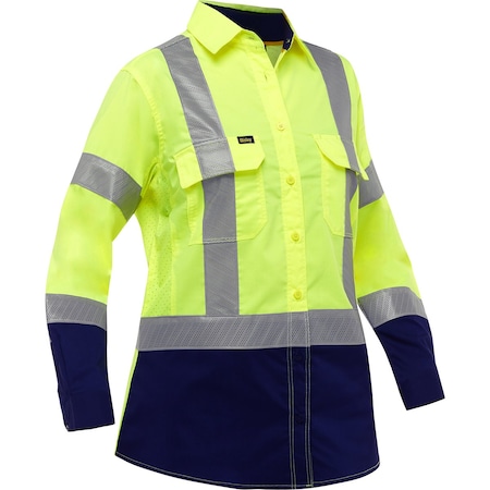 Bisley ANSI Type R Class 2 Women's Long Sleeve Work Shirt with Navy Bottom 313W6491H-YN/XL
