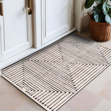 World Rug Gallery Bohemian Stripes Washable Non Slip Area Rug 2 ft x 3 ft Beige WR73BEIGE2X3