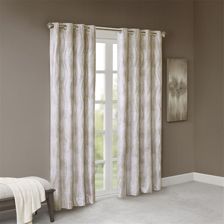 Sunsmart Ivory 100 Percent Polyester Printed Jacquard Grommet Top Total Blackout Window Panel SS40-0091
