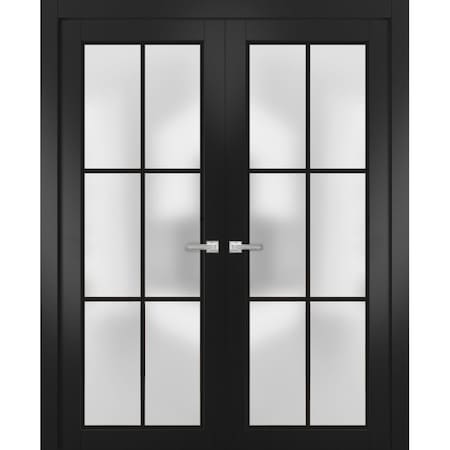 Sartodoors Solid French Double Doors Frosted Glass Planum 2122 Black 36x84 (2* 18x84) Solid Core PLANUM2122DD-BLK-36 x 84 (2* 18x84)-Butterfly