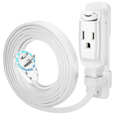 Maximm 15ft 14AWG Heavy Duty AC Extension Cord, 360 degrees Flat Plug, White ADW-S360-C6F15-14W0-WM