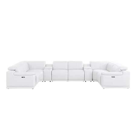Homeroots White Leather Modular U Shaped Eight Piece Corner Sectional With Console 643911