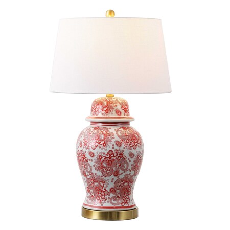 Jonathan Y Ellis 29.5" Traditional Chinoiserie Ceramic LED Table Lamp, Red/White JYL3008C