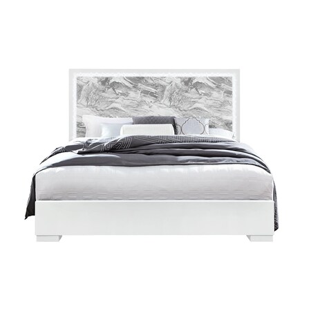 Global Furniture Usa Contemporary Naomi Silver Marble King Bed With Led NAOMI-SILVER MARBLE-KB W/ LED