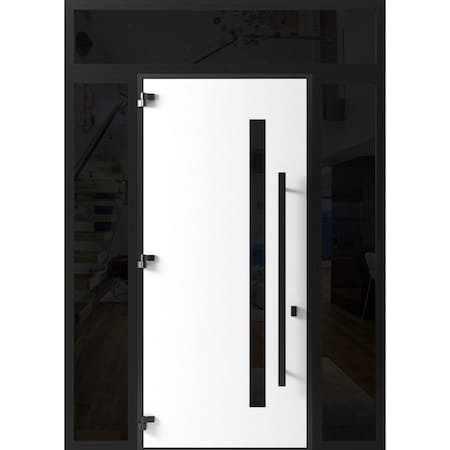 Vdomdoors Front Exterior Prehung Steel Door Ronex0144 Grey 96 2 Sidelight and Transom Window Sidelite Entry RONEX0144EXD-GRE-W16+36+16xH96+16-RH-I
