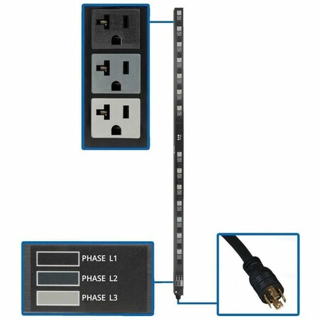 Eaton Tripp Lite Series 5.7kW 3-Phase Basic PDU - 42 NEMA 5-15/20R 120V Outlets, 208V L21-20P Input, 6 PDU3V6L2120LV