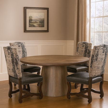 Homeroots Five Piece Brown Round Solid Wood Dining Set with Four Chairs 644509