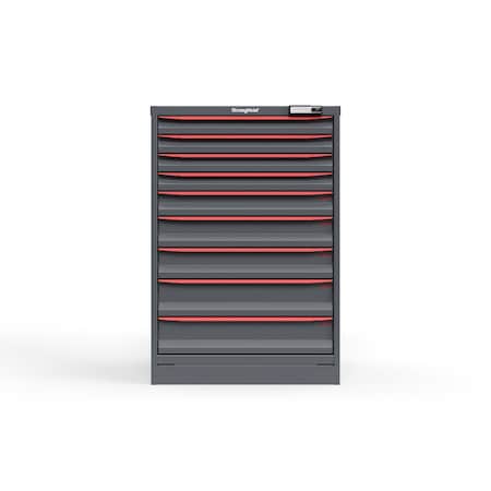 Strong Hold 9 drawer cabinet - (4x 2ft, 1x 3ft, 2x 4ft, 2x 5ft) - Red accents - E-Lock w/ Tracking S3044-PPTAS-0901DS