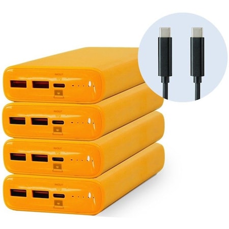 Jar Systems ACTIVE CHARGE YELLOW POWER BANKS WITH USB-C TO USB-C CABLES - 4X 20,000 MAH ACTI PBYLUSBC