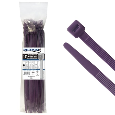 Kable Kontrol Color Cable Zip Ties, 14 in L, Purple, Nylon 6-6, 120 lb Strength, 100 PK CT-14-120-PURPLE