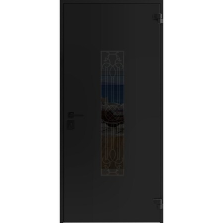Vdomdoors Front Exterior Prehung Steel Door Ronex1477 Black Enamel Stainless Inserts Entry Metal Modern RONEX1477EXD-BLK-W36xH80-LH-I