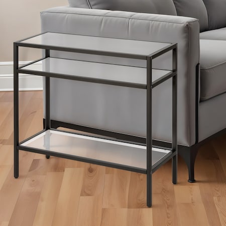 Homeroots 24" Black And Clear Glass And Steel End Table With Two Shelves 544212