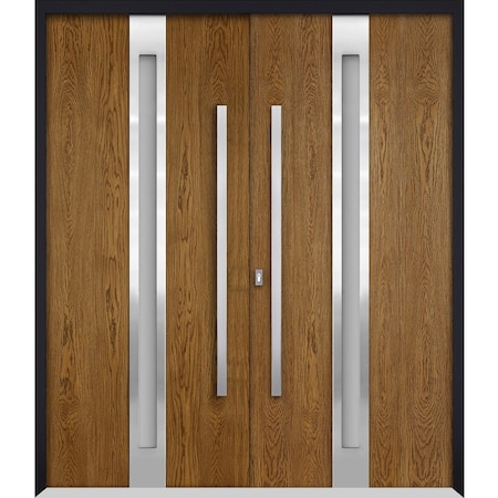 Vdomdoors Steel Double Doors Deux 1744 Natural Oak Entry Modern Painted Right Inswing Active Door 72 x 80 DEUX1744DEXD-OAK-RH-W72 x H80