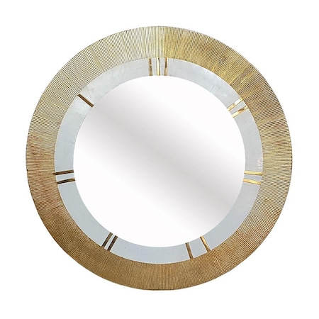 Homeroots 36" Gold and White Round Aluminum Ribbed Edge Framed Accent Mirror 485062