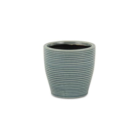 Homeroots Blue Ceramic 22 Ounce Striped Round Distressed Pot Planter 487465