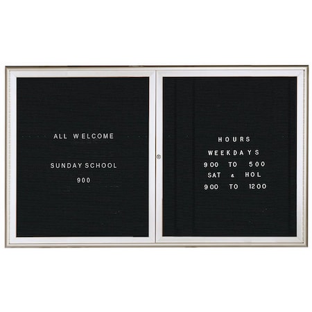 Aarco Enclosed Directory w/ Aluminum Waterfall Style Frame, Silver, Black Felt, 36''Hx60''W, 2 Door Unit WFD3660