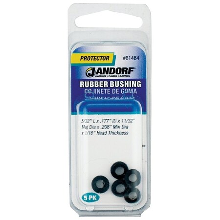 Jandorf Conduit Bushing, 0.177 in Dia Cable, Rubber, Black, 1/16 in Thick Panel 61484