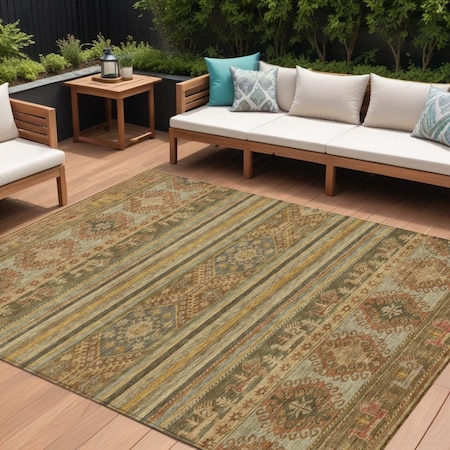 Homeroots 9' X 12' Beige Taupe And Gold Tribal Washable Indoor Outdoor Area Rug 615396