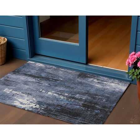 Homeroots 3' X 5' Blue And Ivory Abstract Washable Indoor Outdoor Area Rug 617650